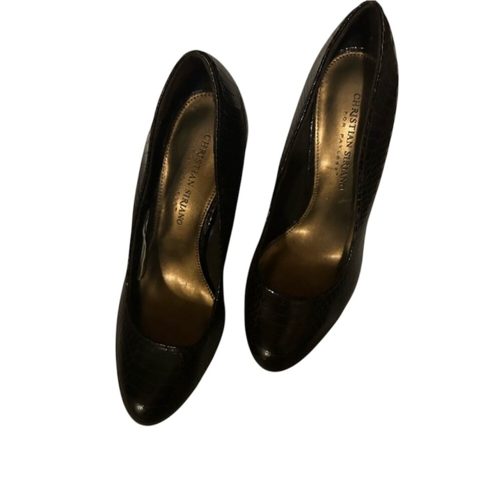 Christian Siriano for Payless Black Faux Snakeskin Round Toe Heels – Size 7